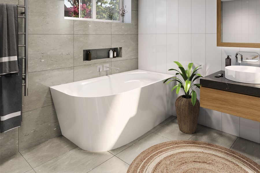 Natalia 1500 Back To Corner Freestanding Bath Decina Bathroomware - How To Tile Bathroom Wall Corners